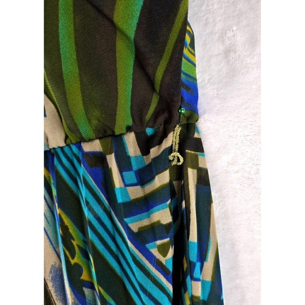 Robbie Bee Maxi Sun Dress Spaghetti Straps Sz 12 Green Blue Tropical Party - Picture 11 of 15